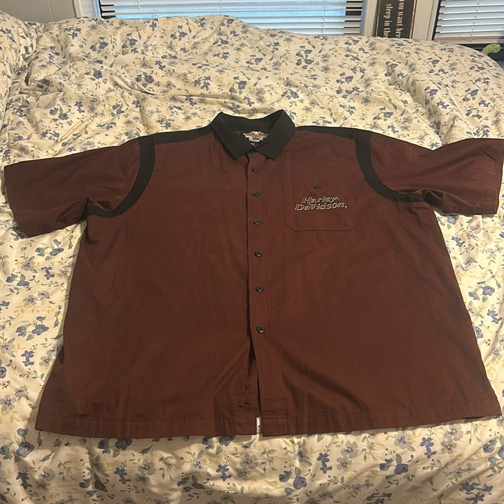 Harley Davidson brown and black button down shirt